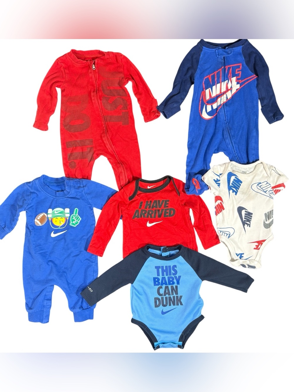 Nike Kids One-Piece in Red, Blue, and White - 6 Pack